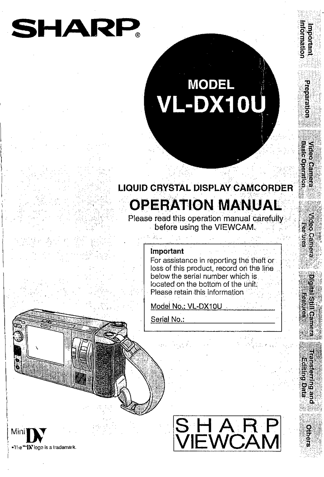 Sharp VL-DX10U Operating Instruction