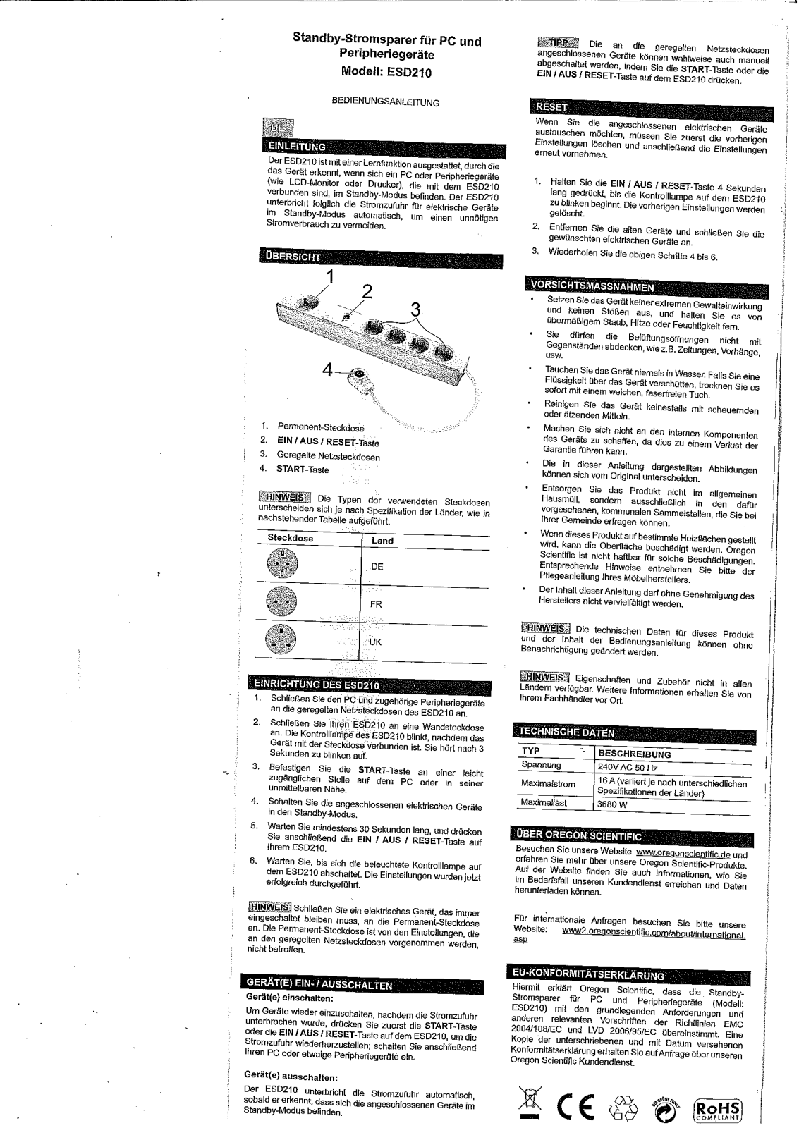 Oregon Scientific ESD210 User manual