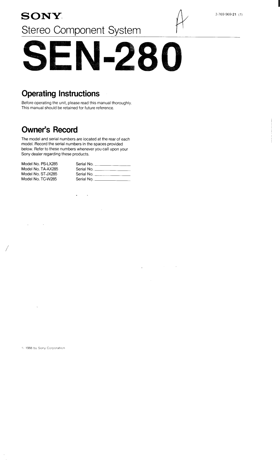 Sony TA-AX285, TC-W285, PS-LX285, ST-JX285 User Manual