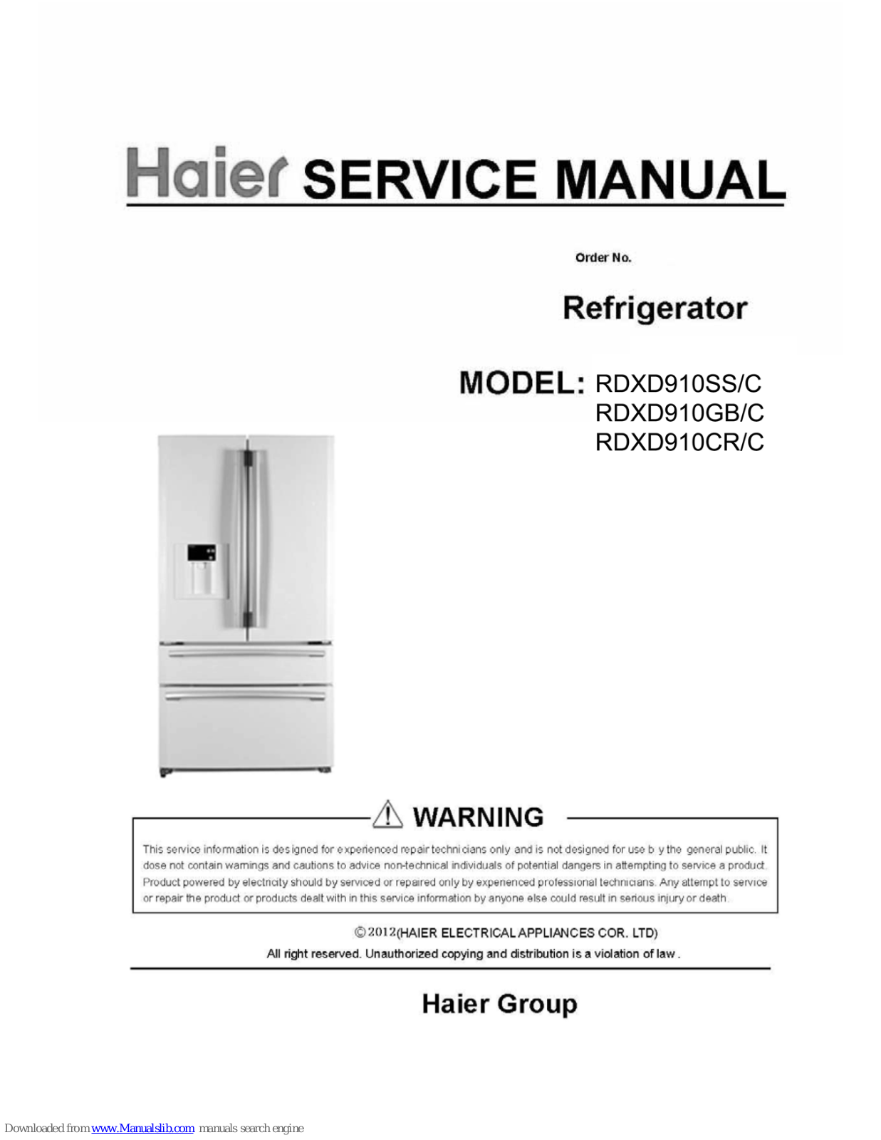 Haier RDXD910SS/C, RDXD910GB/C, RDXD910CR/C Service Manual