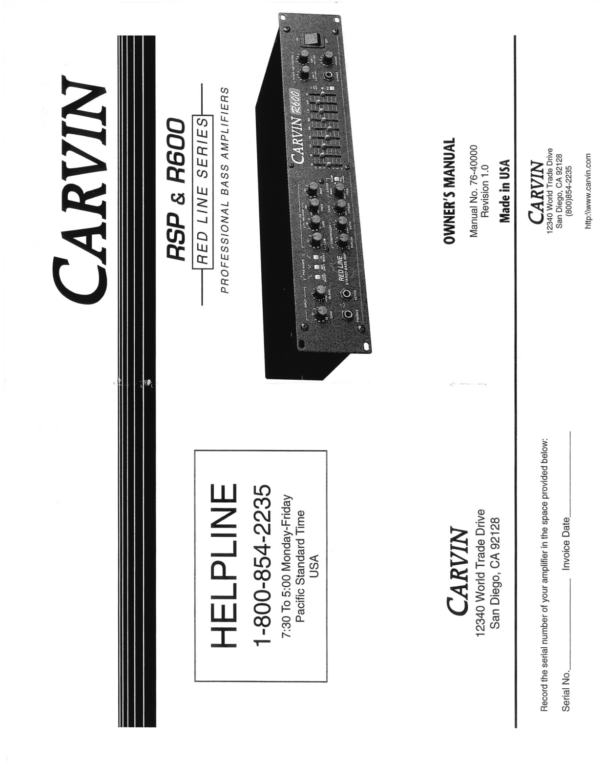 Carvin R1000, R600, RSP Owner's Manual