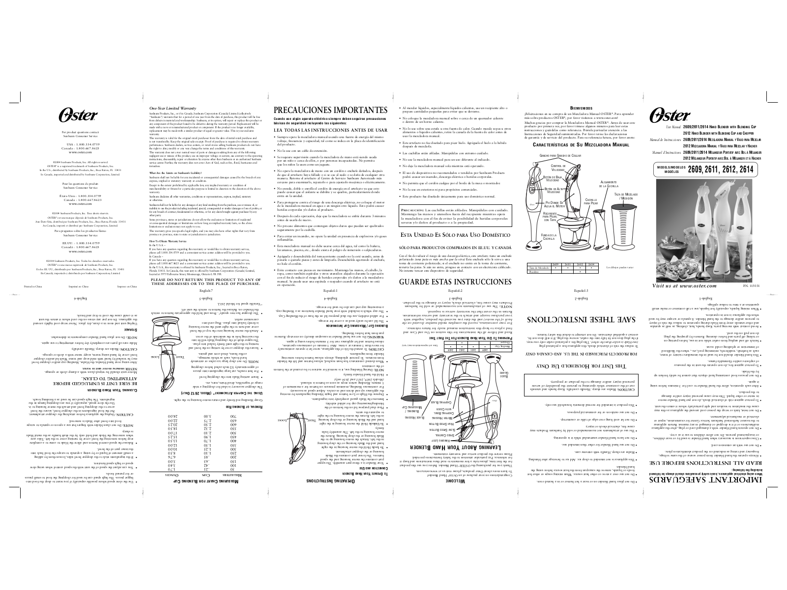Oster 2609, 2611, 2612, 2614 Installation  Manual