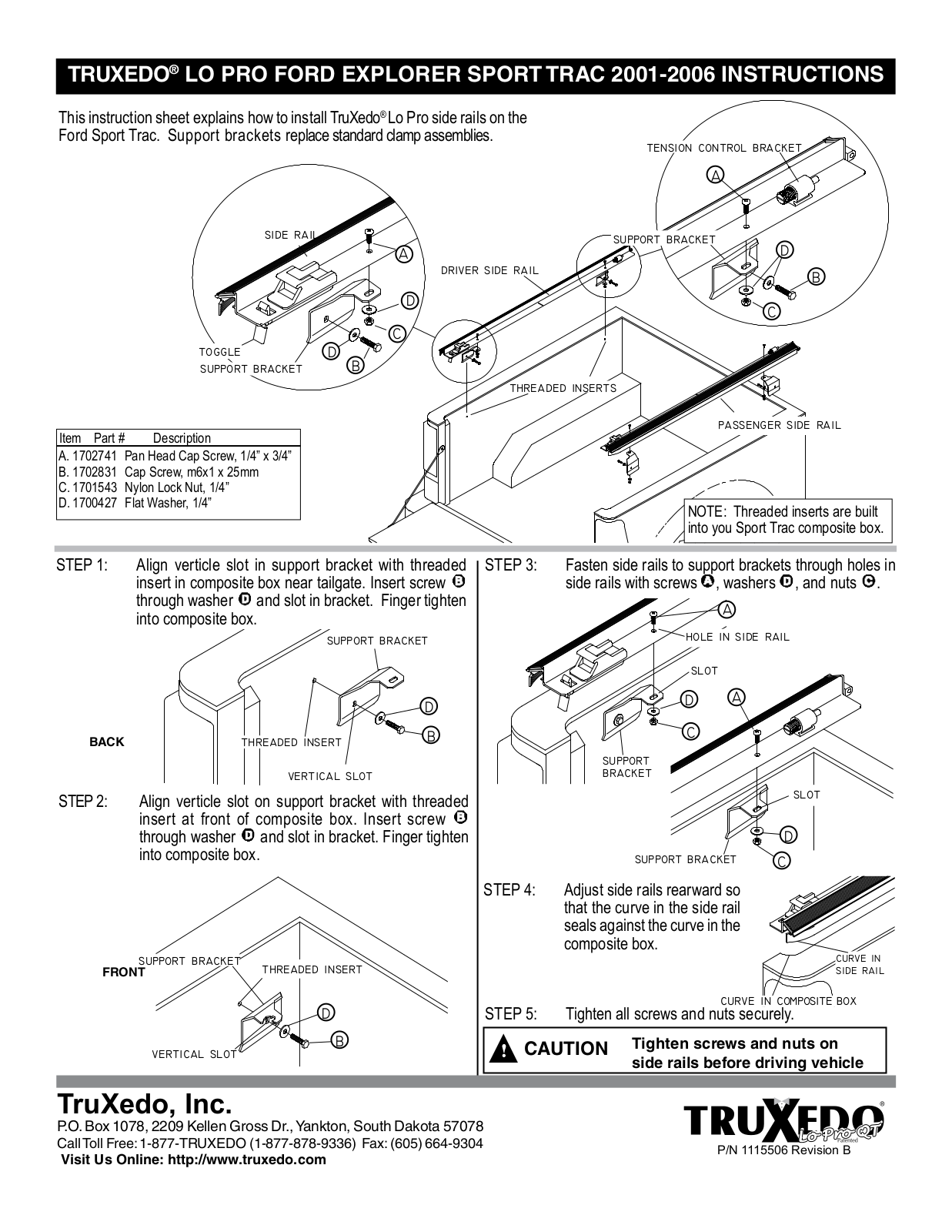 TruXedo Ford Sport Trac 2001-2006 User Manual