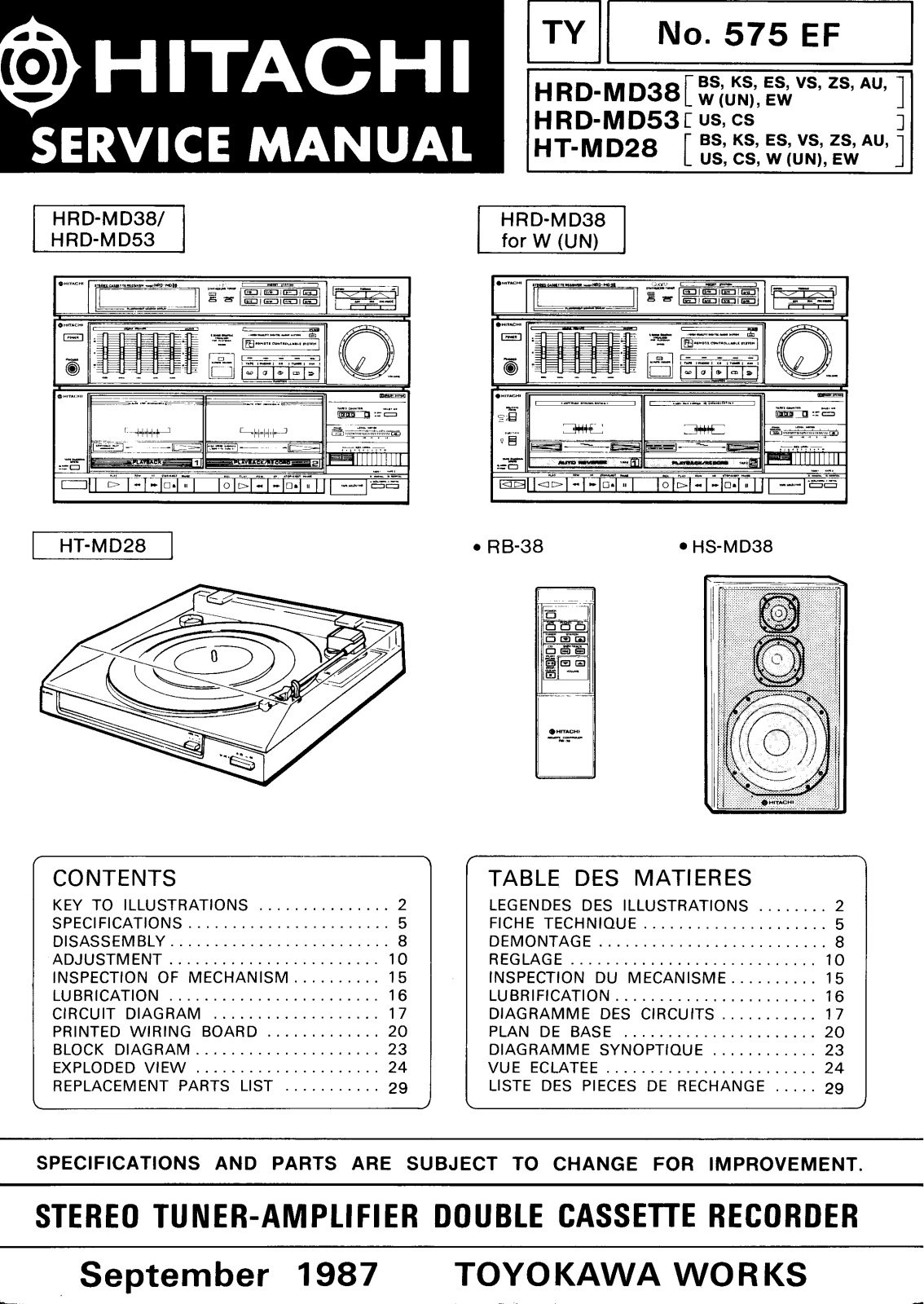 Hitachi HRD-MD53, HRD-MD38 Service Manual