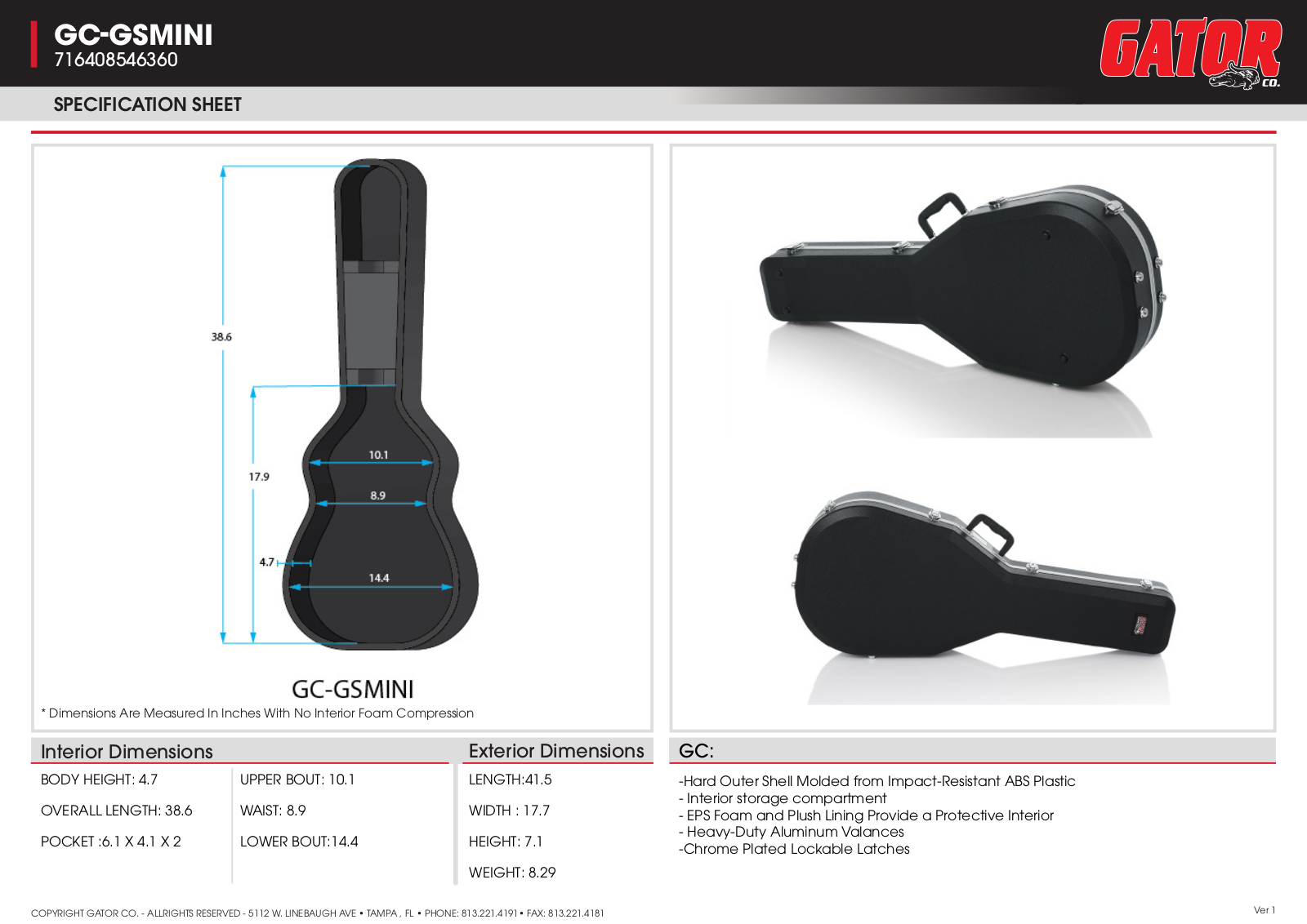 Gator GC-GSMINI Specifications