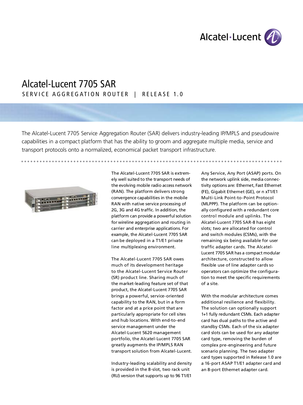 Alcatel-Lucent 7705 SAR User Manual