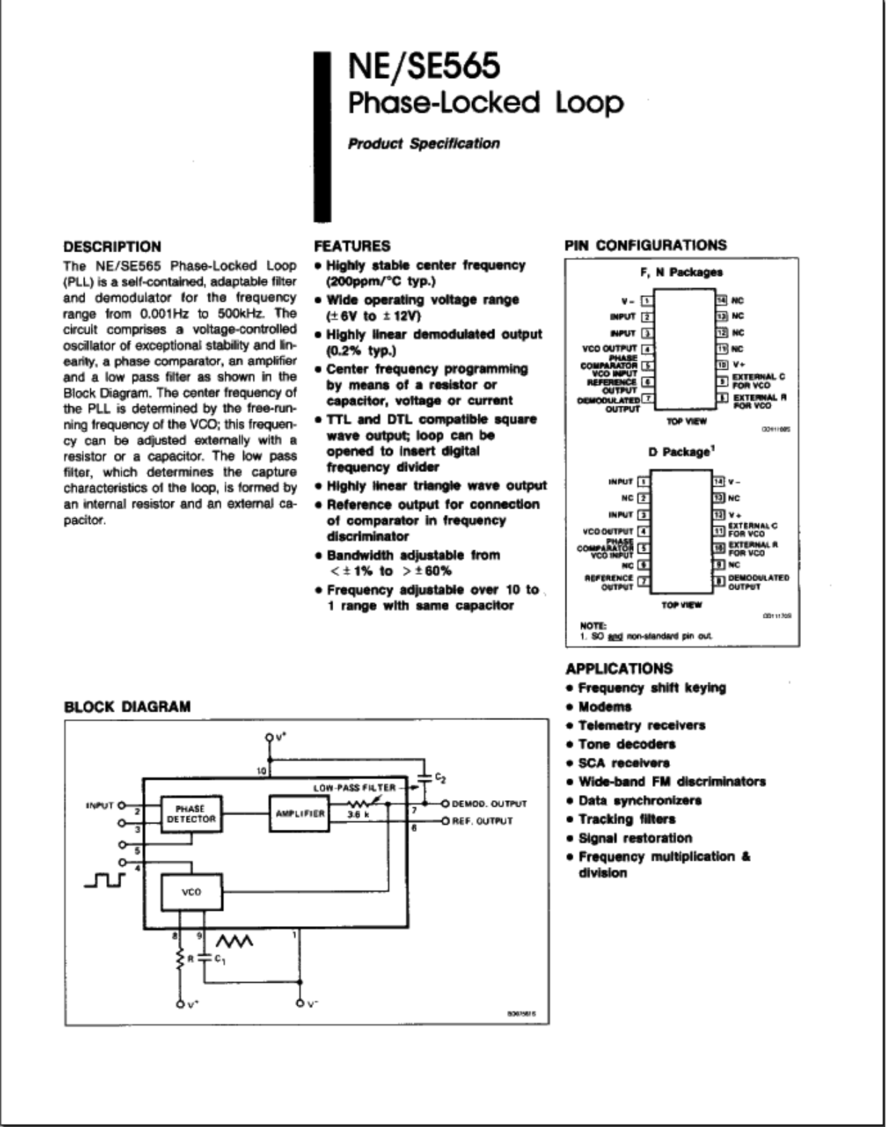 Datasheets NE565 Datasheet - ManualMachine.com