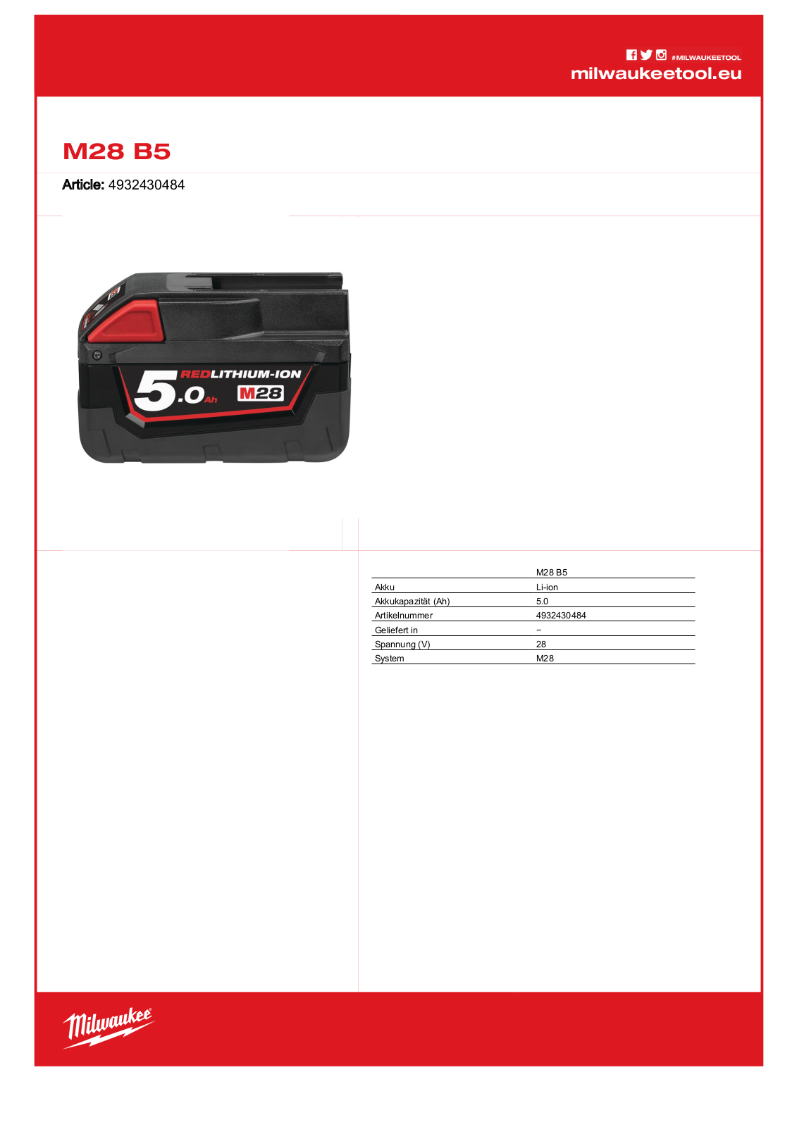 Milwaukee M28 B5 User Manual