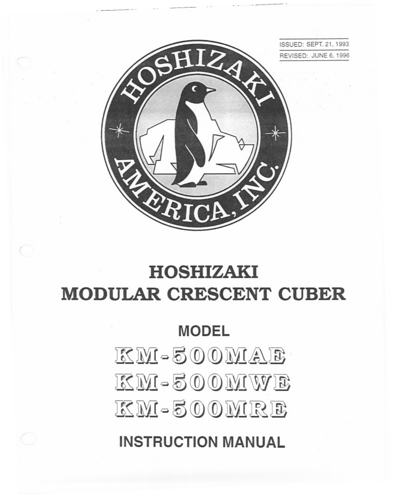 Hoshizaki KM-500MAE, KM-500MWE, KM-500MRE Installation Manual