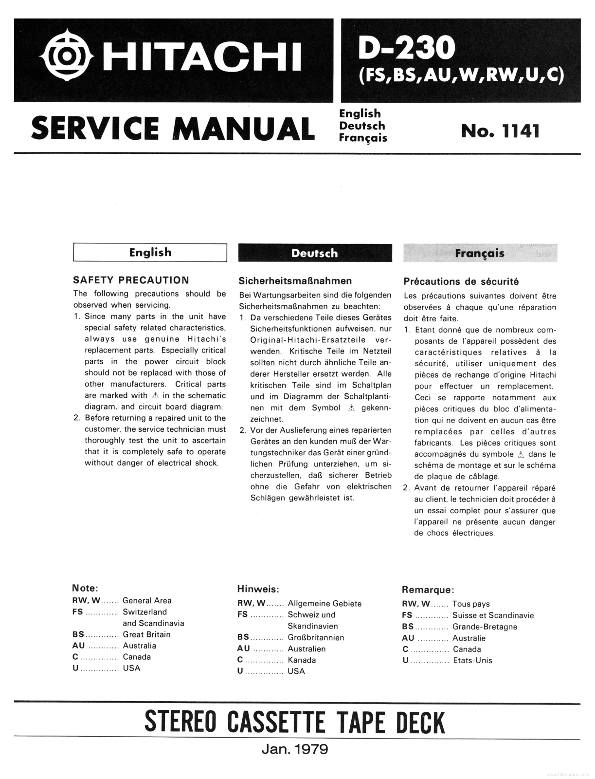 Hitachi d 230 Service Manual