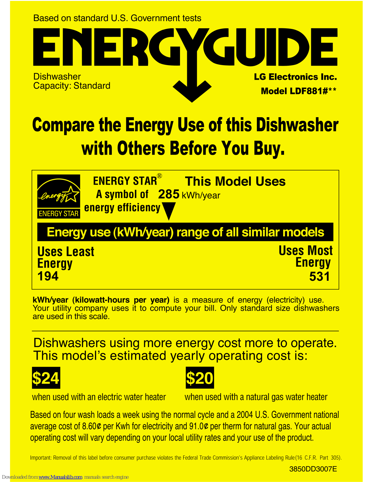 LG LDF8812, LDF881 Series Energy Manual