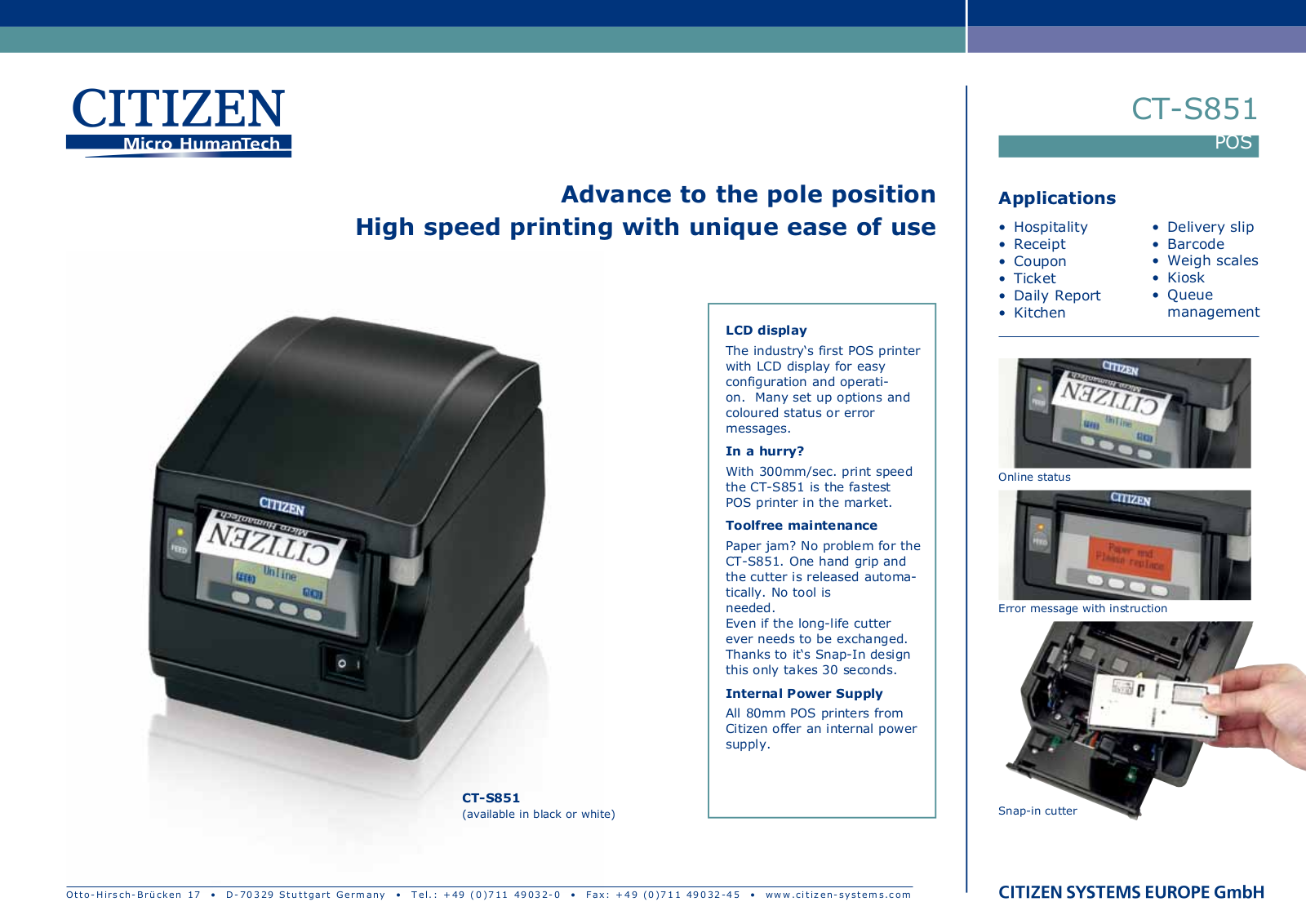 CITIZEN CTS851IIS3NEBPXX Product Data Sheet