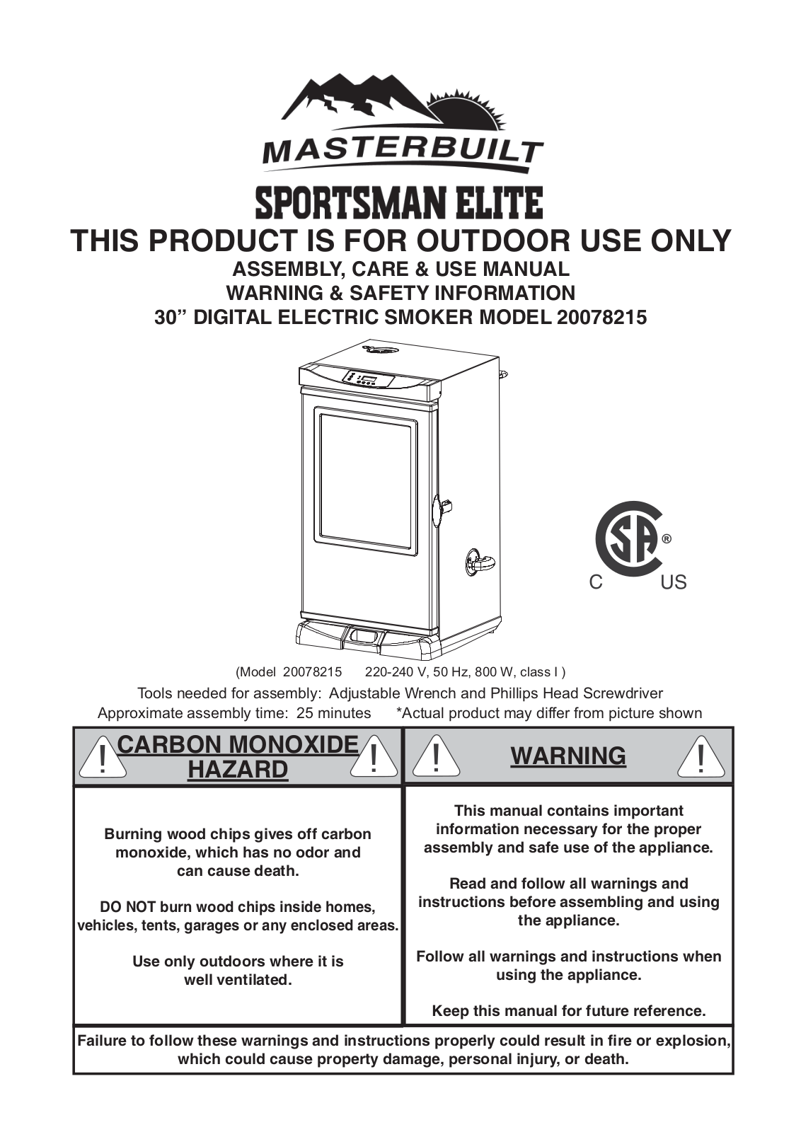 Masterbuilt 20078215 User Manual