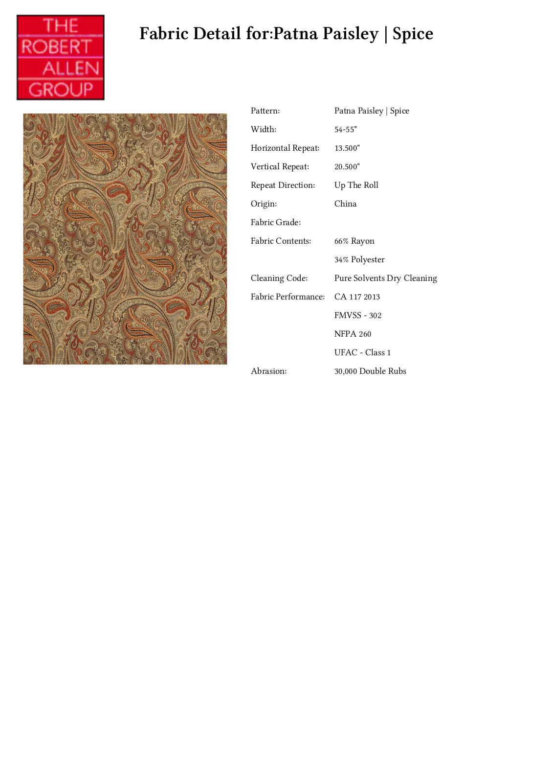 Robert Allen RALF1110 Specifications