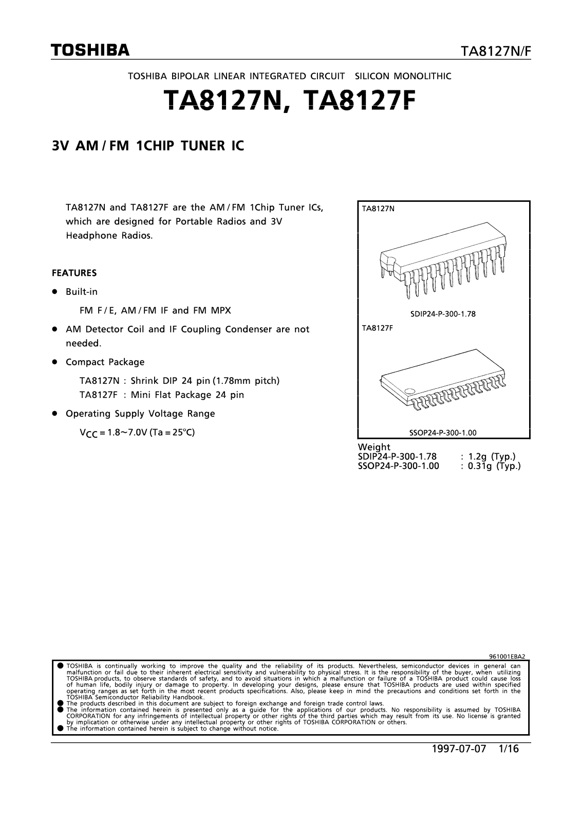 Toshiba TA8127N Datasheet