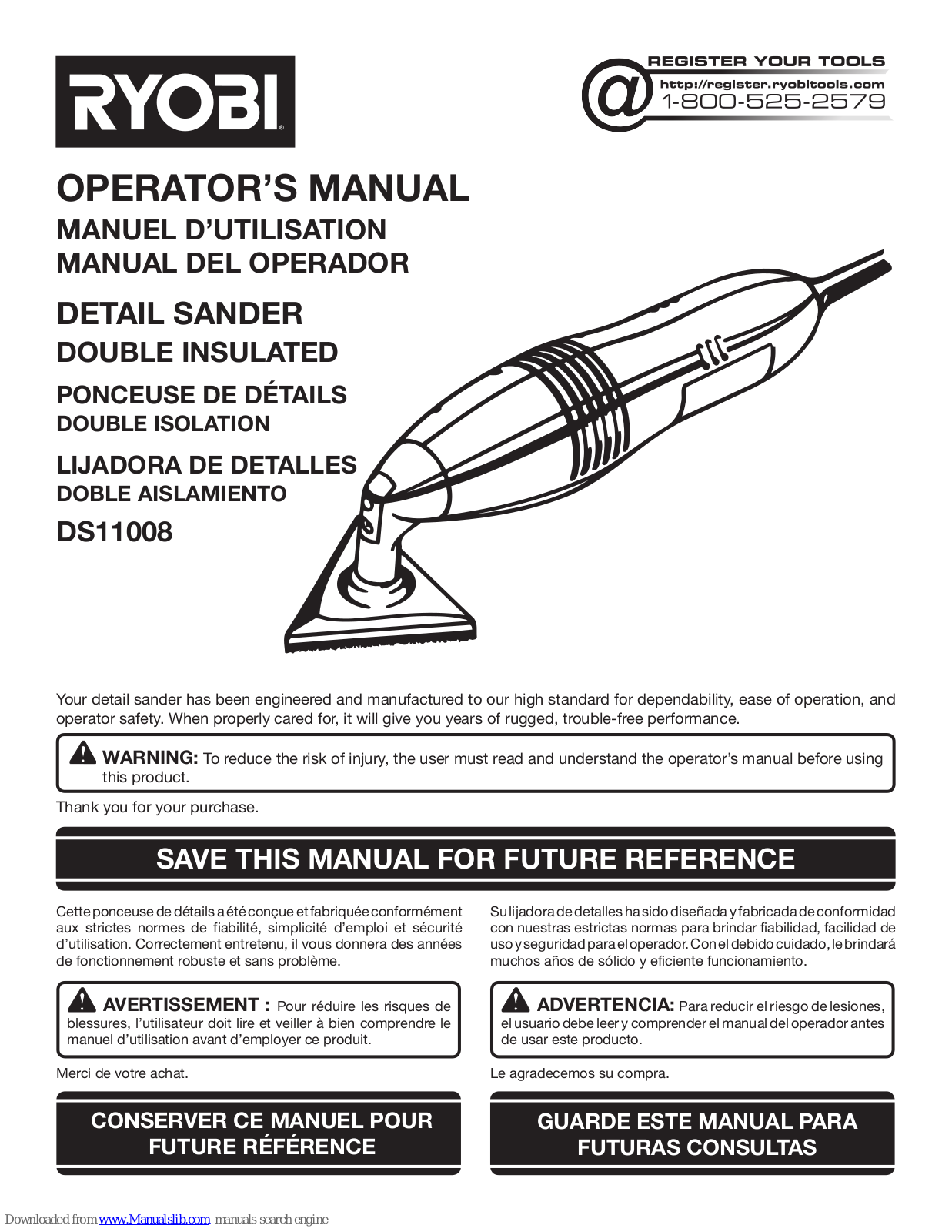 Ryobi DS1108 Operator's Manual - ManualMachine.com