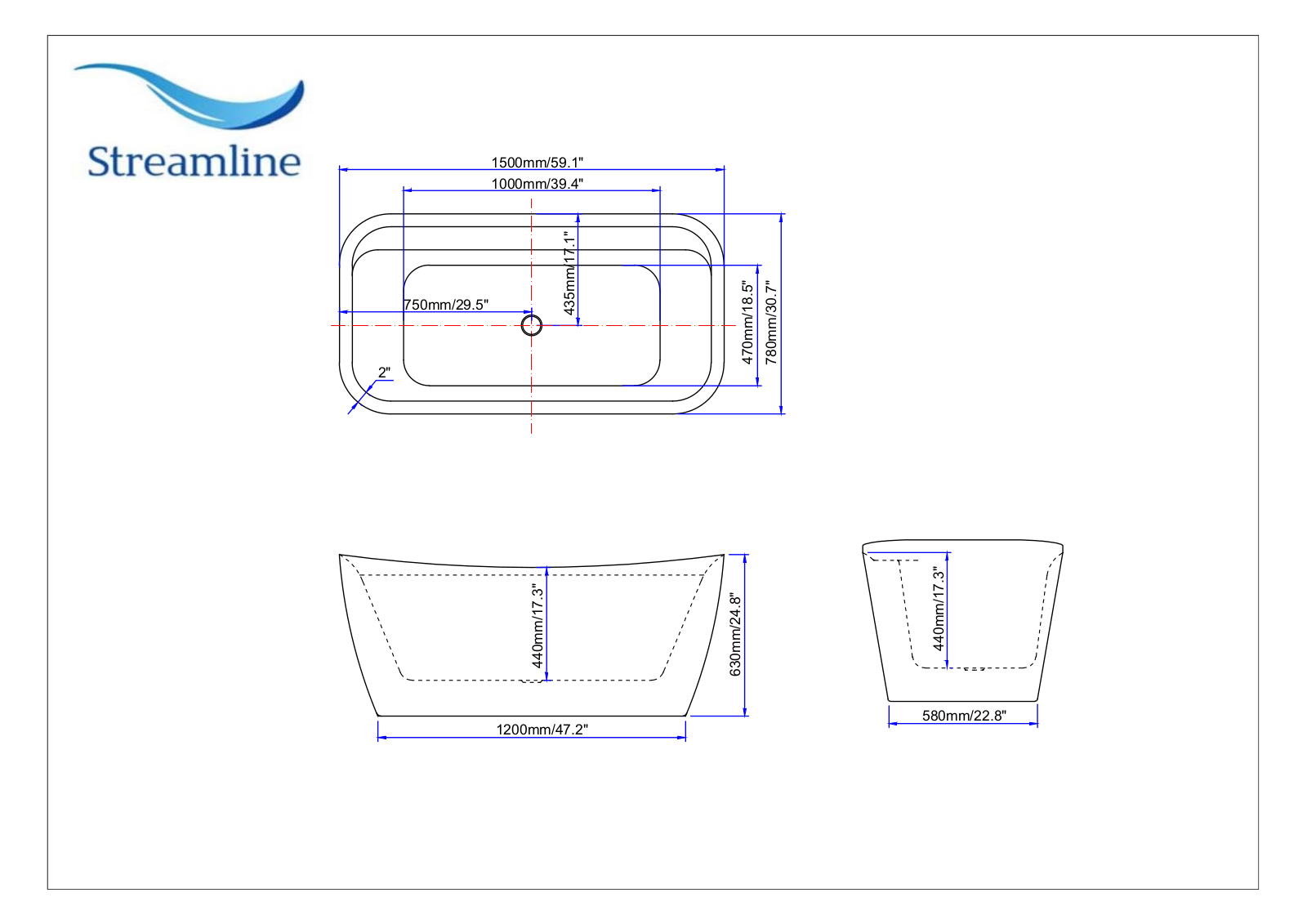 Streamline Bath SLBH6148 Dimensions - ManualMachine.com
