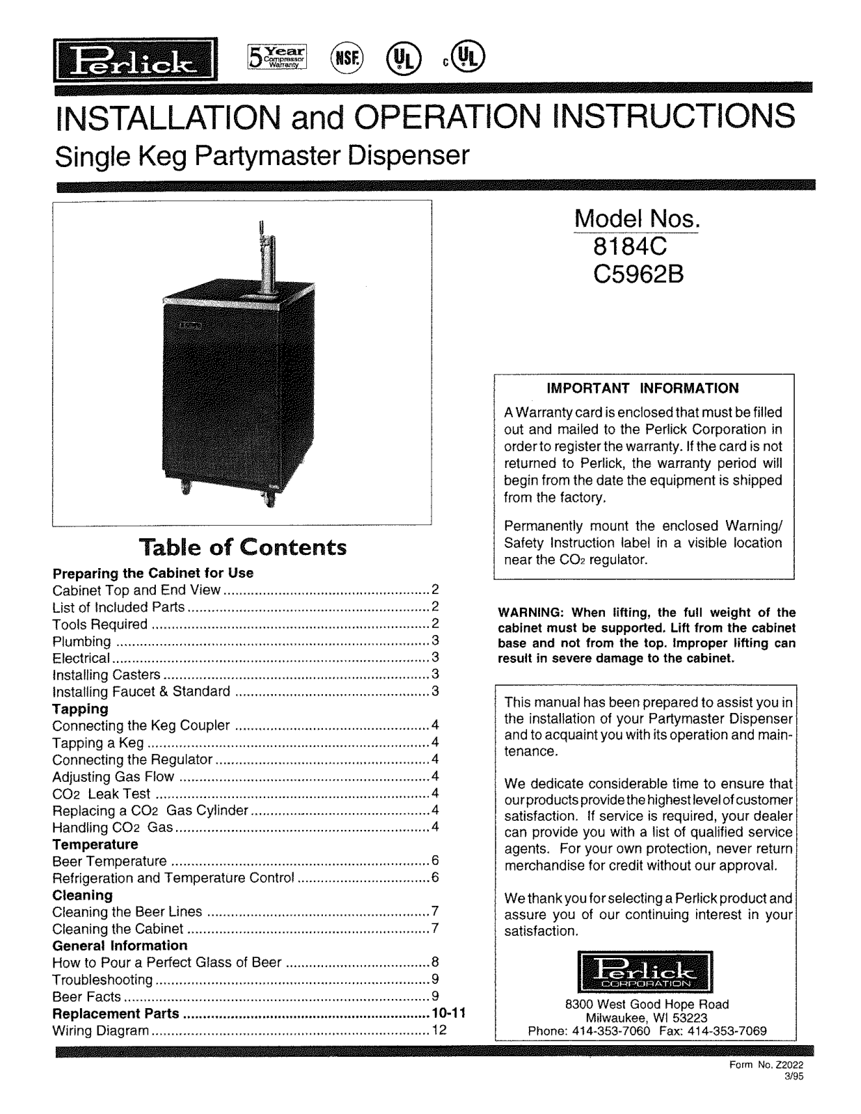 Perlick C5962B Service Manual