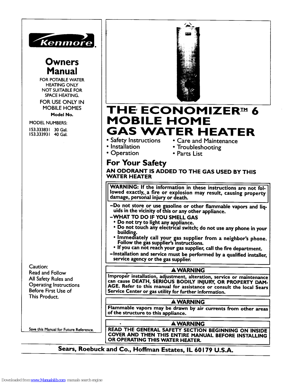 Kenmore THE ECONOMIZER 153.333931, THE ECONOMIZER 6 Owner's Manual - ManualMachine.com