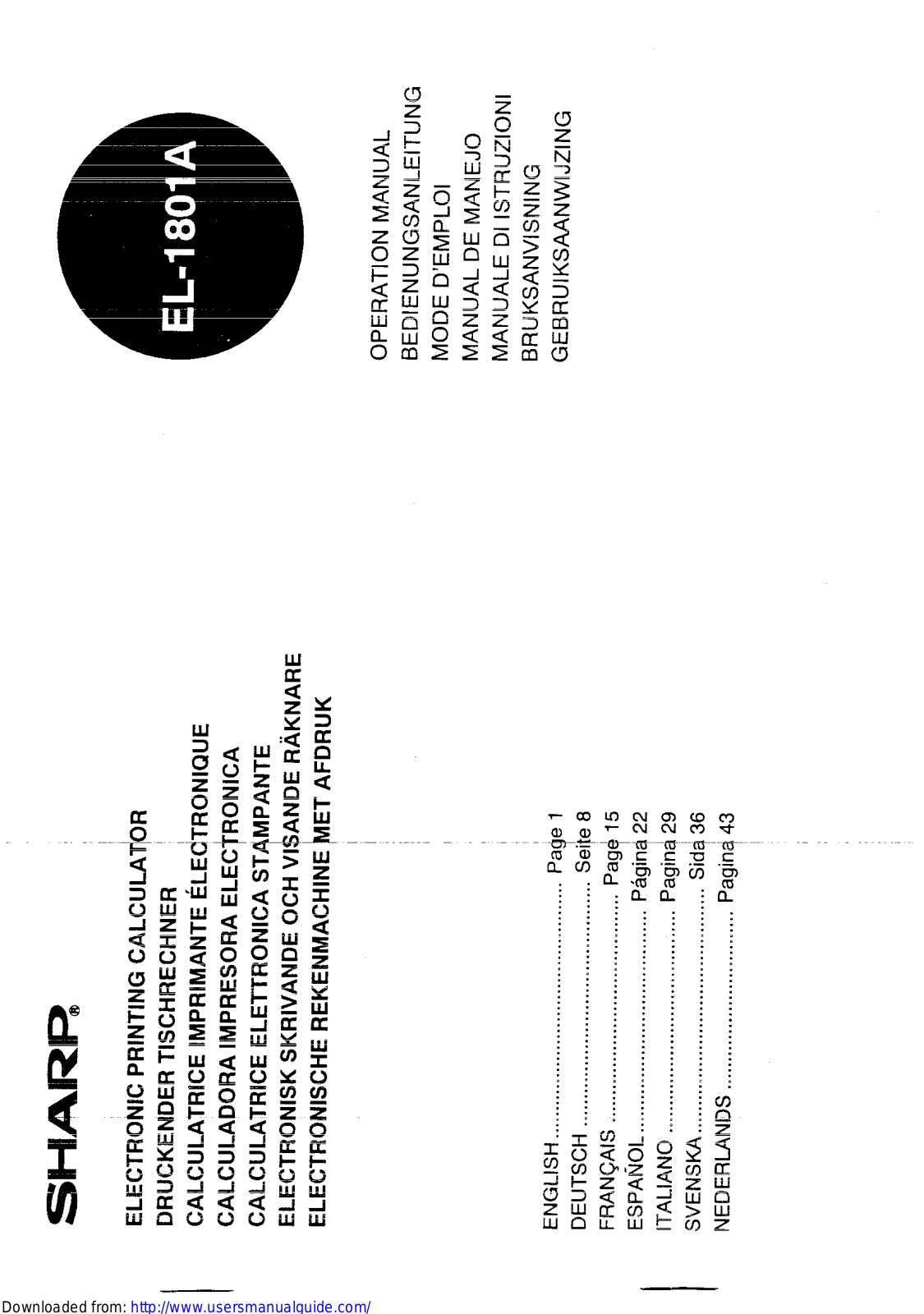 SHARP EL-1801A User Manual