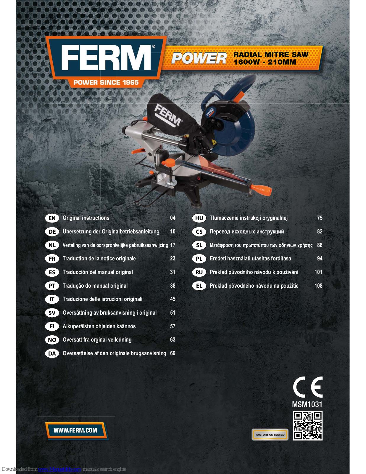 Ferm MSM1031 Original Instructions Manual