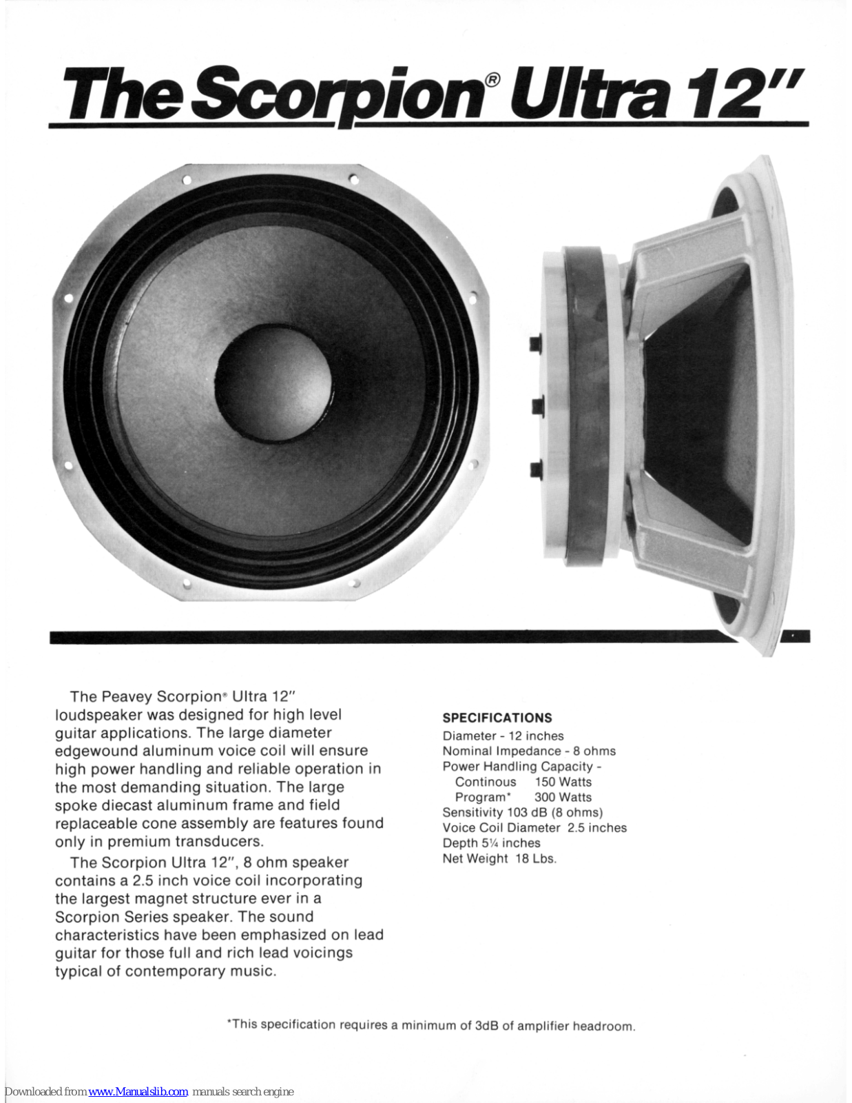 Peavey Scorpion Series ScorpionUltra 12 Product Manual