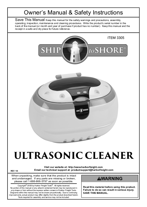 Harbor Freight Tools Ultrasonic Cleaner Product manual