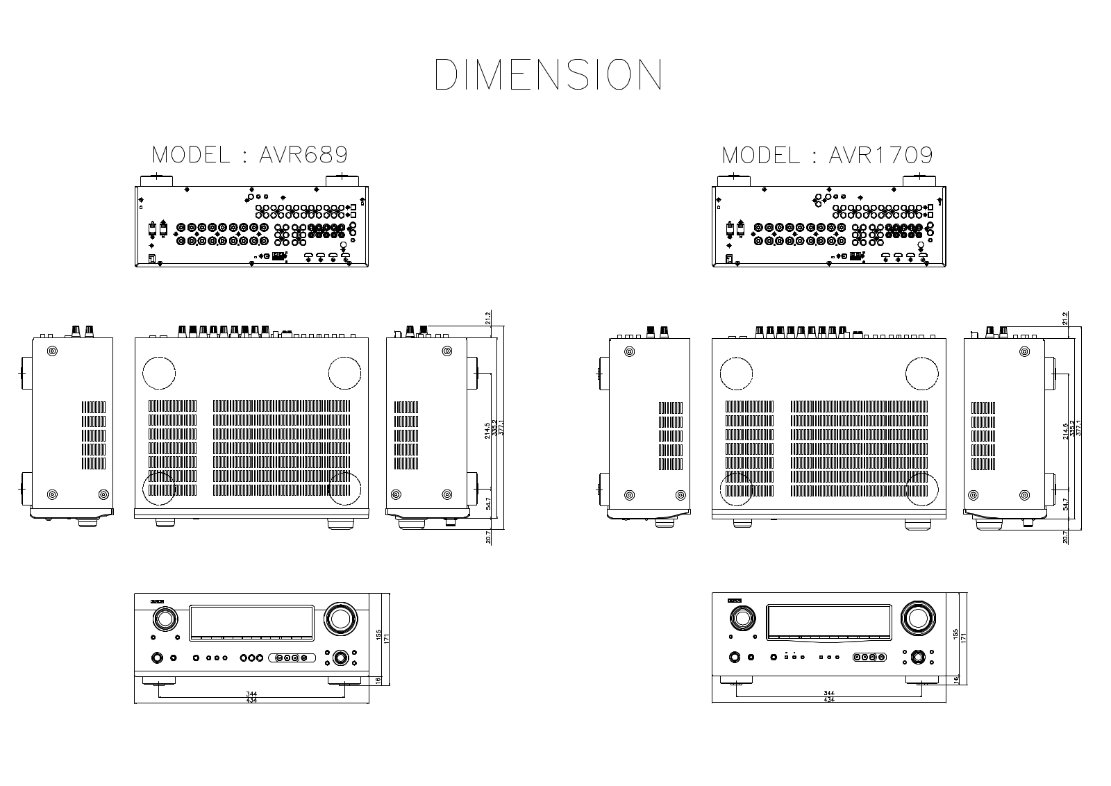 Denon AVR 689 - AV Receiver, AVR689, AVR1709 Dimensions