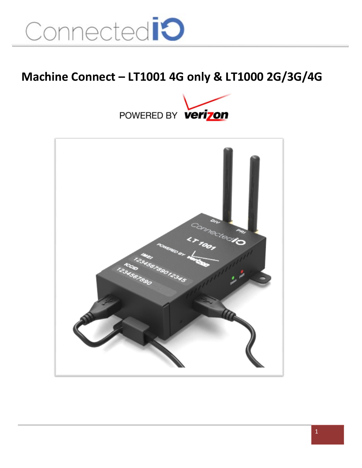 Connected IO Verizon LT1000 2G, Verizon LT1001 4G Only, Verizon LT1000 4G, Verizon LT1000 3G Quick Reference Manual - ManualMachine.com