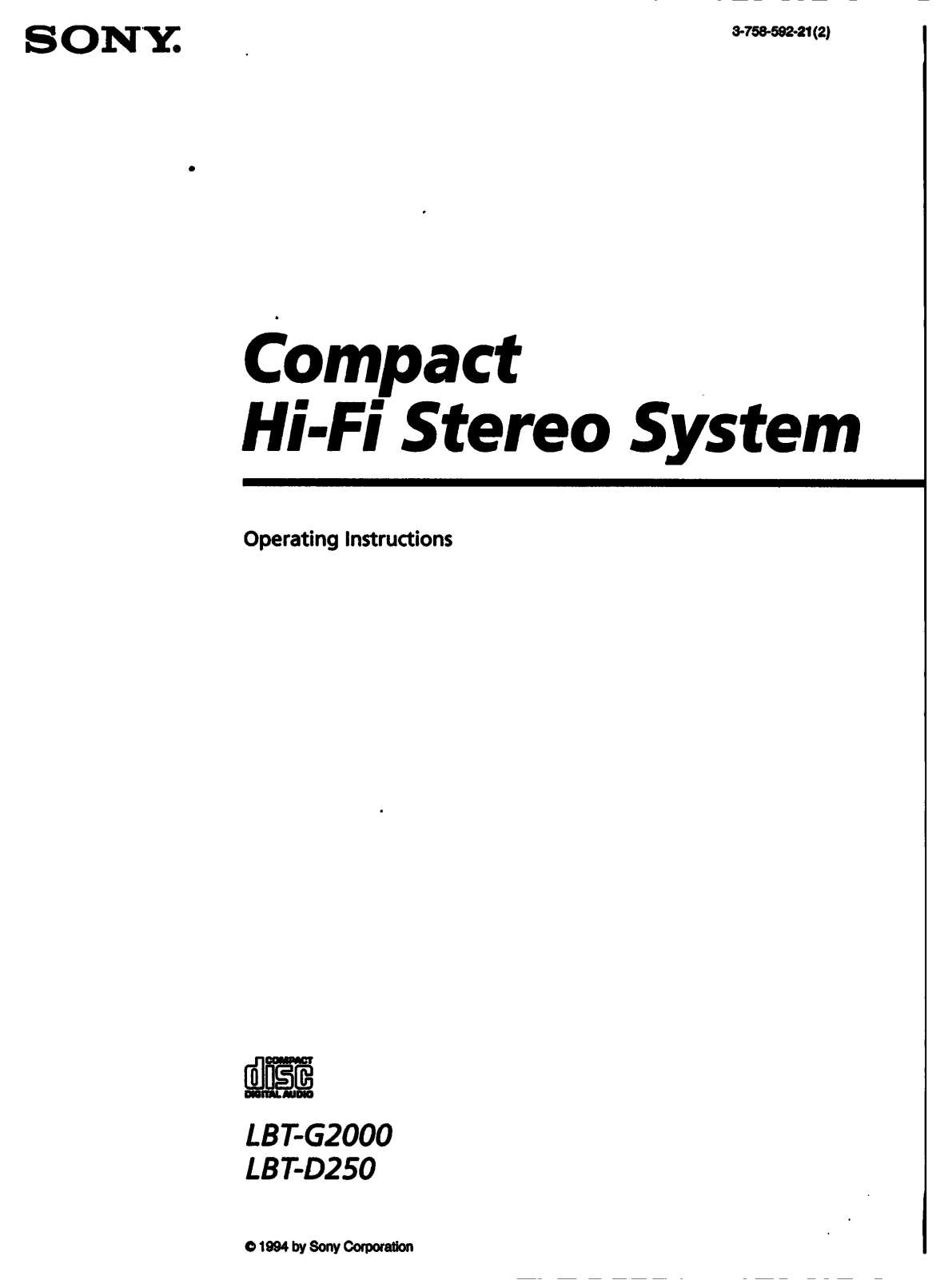 Sony LBT-G2000, LBT-D250 Operating Instructions