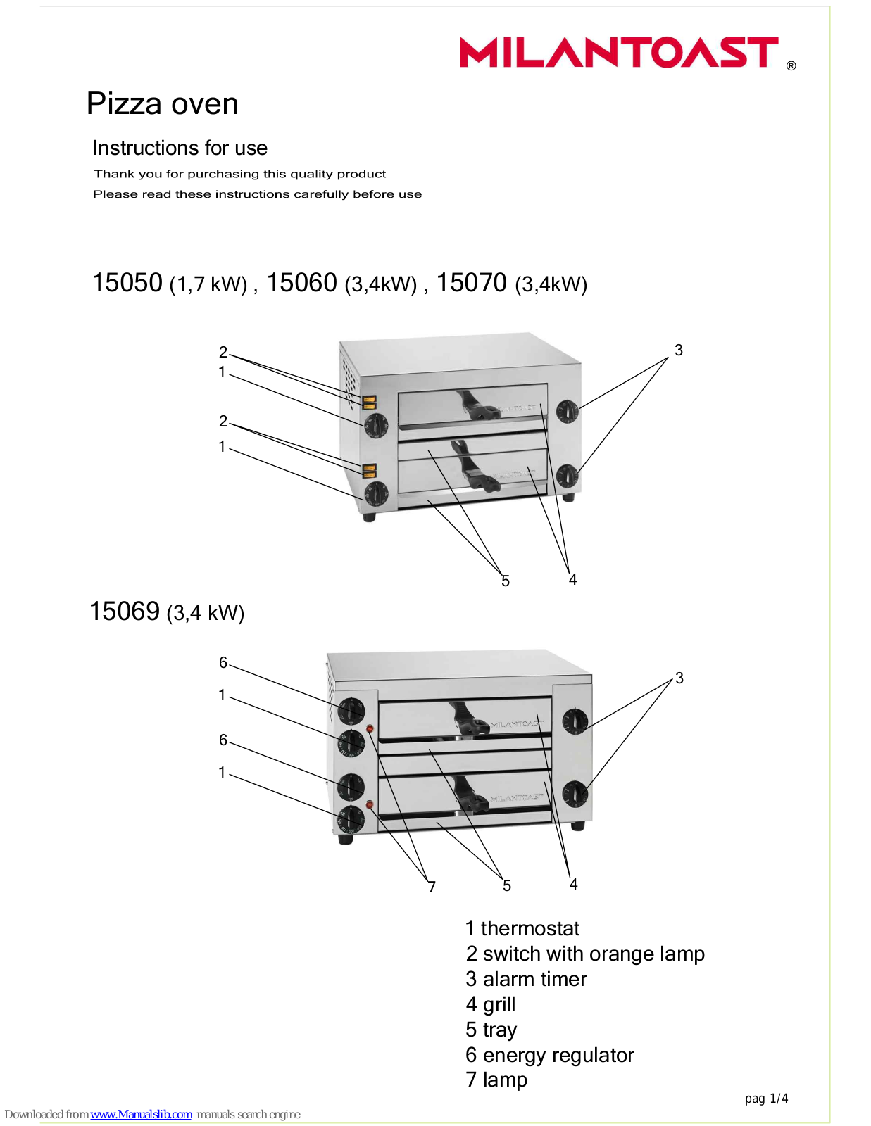 Milantoast 15050, 15069, 15060, 15070 User Manual