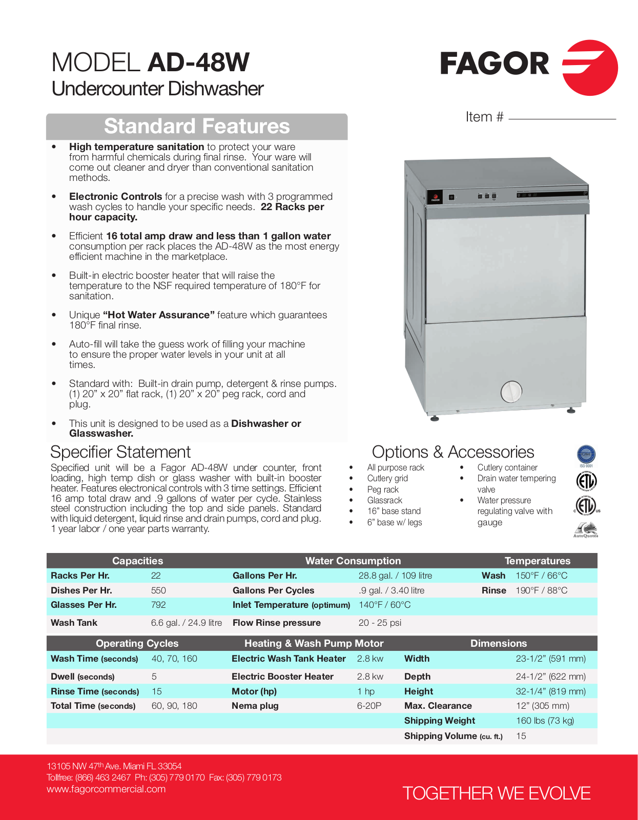 Fagor Commercial AD-48W User Manual