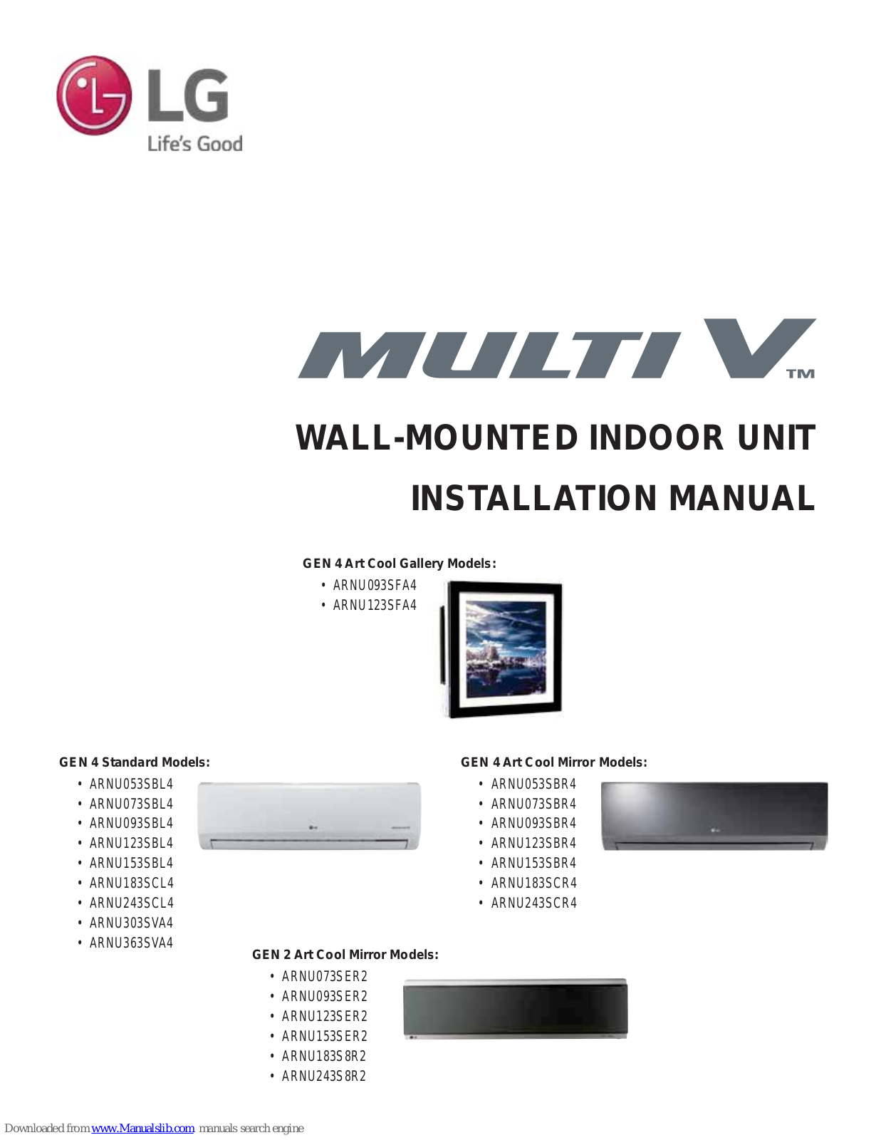 LG ARNU183S8R2, ARNU243SCR4, ARNU123SER2, ARNU073SER2, ARNU153SER2 Installation Manual