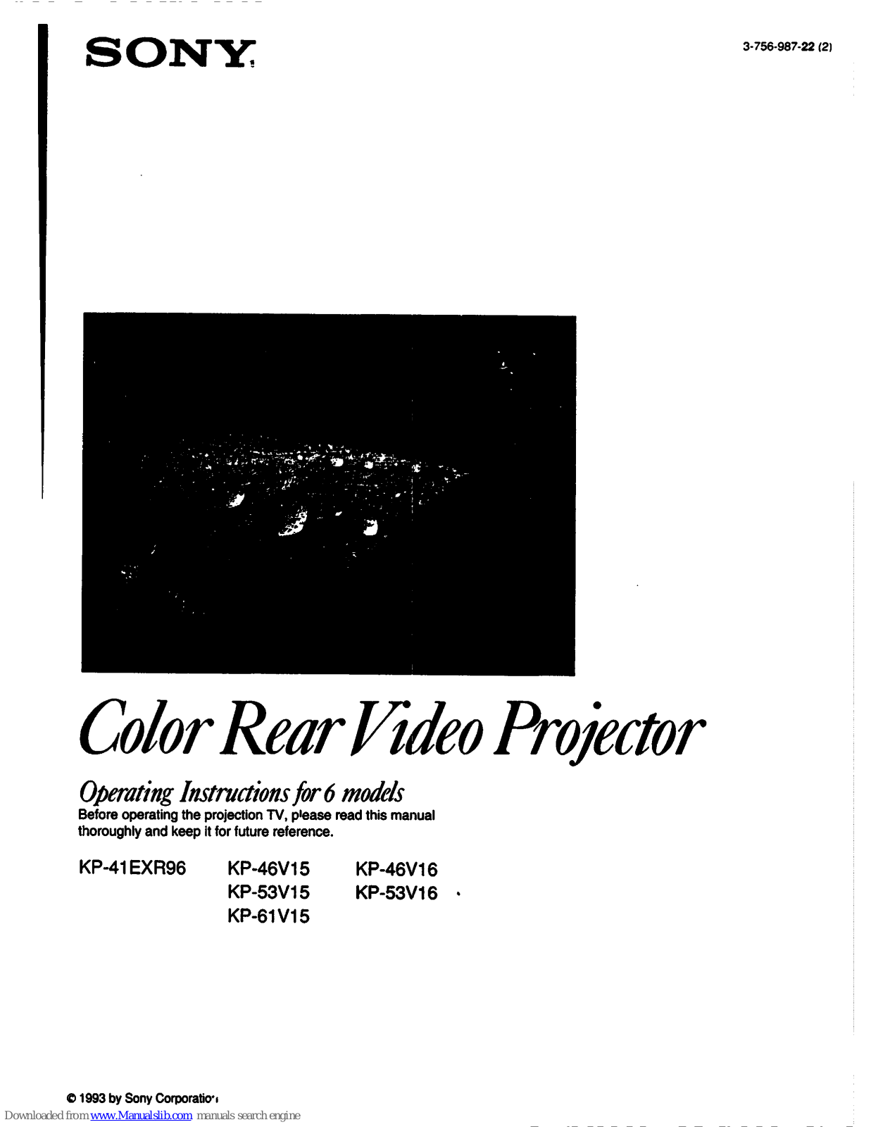 Sony KP-53V15 Primary, KP-53V16, KP-46V15, KP-46V16, KP-61V15 Operating Instructions Manual