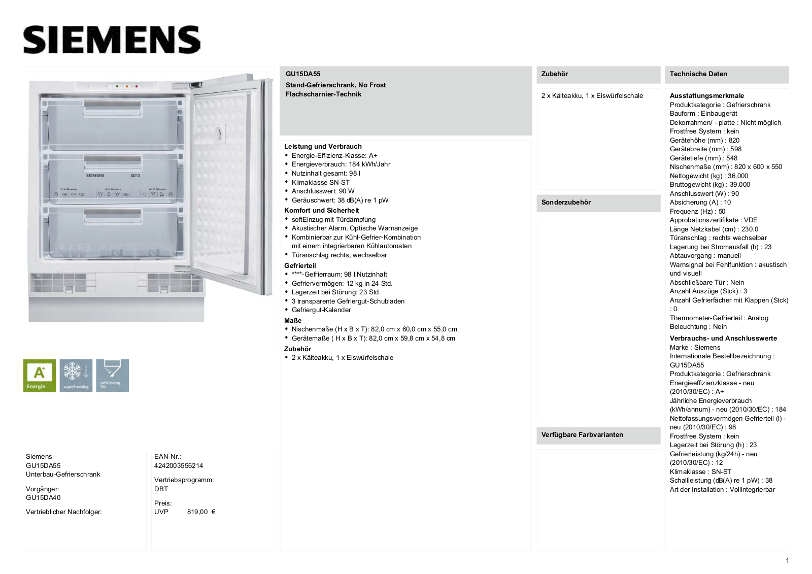 SIEMENS GU15DA55 operation manual