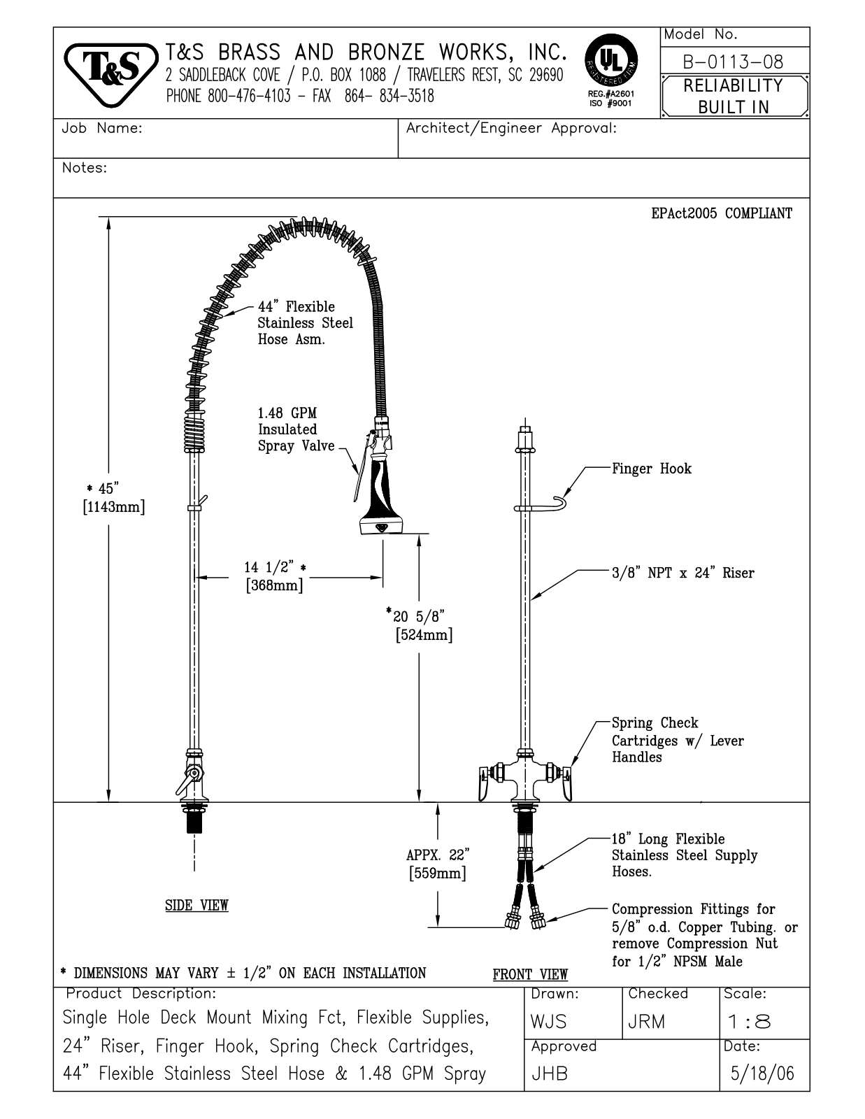 T&S Brass B-0113-08 User Manual