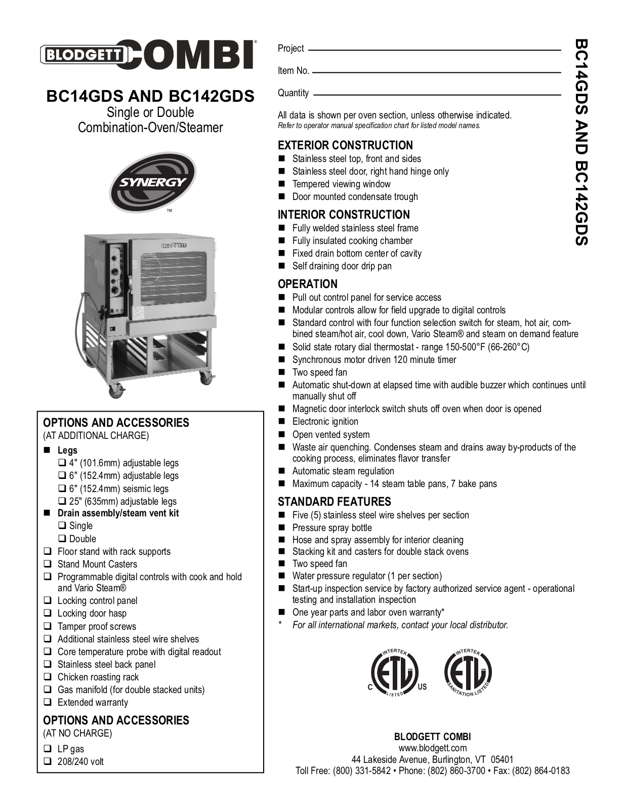 Blodgett BC142GDS User Manual