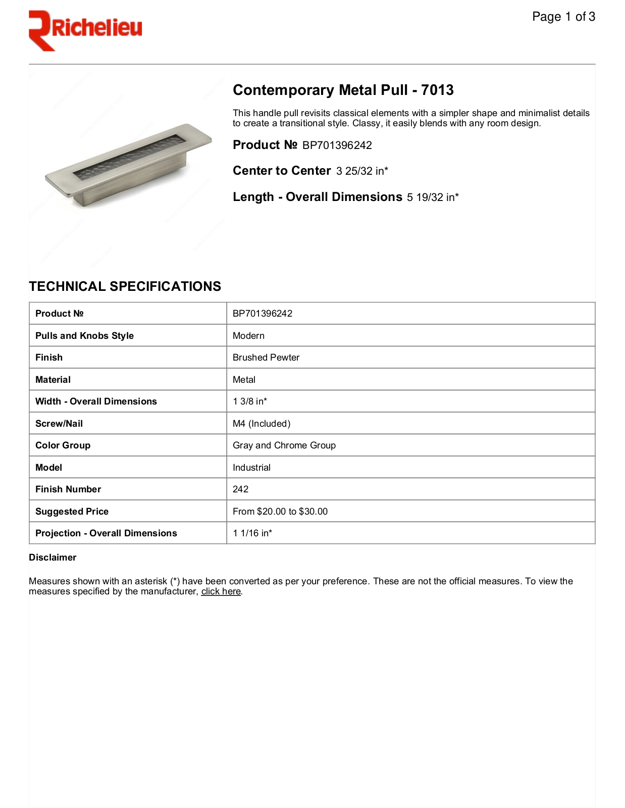 Richelieu RHC2127 Specifications - ManualMachine.com