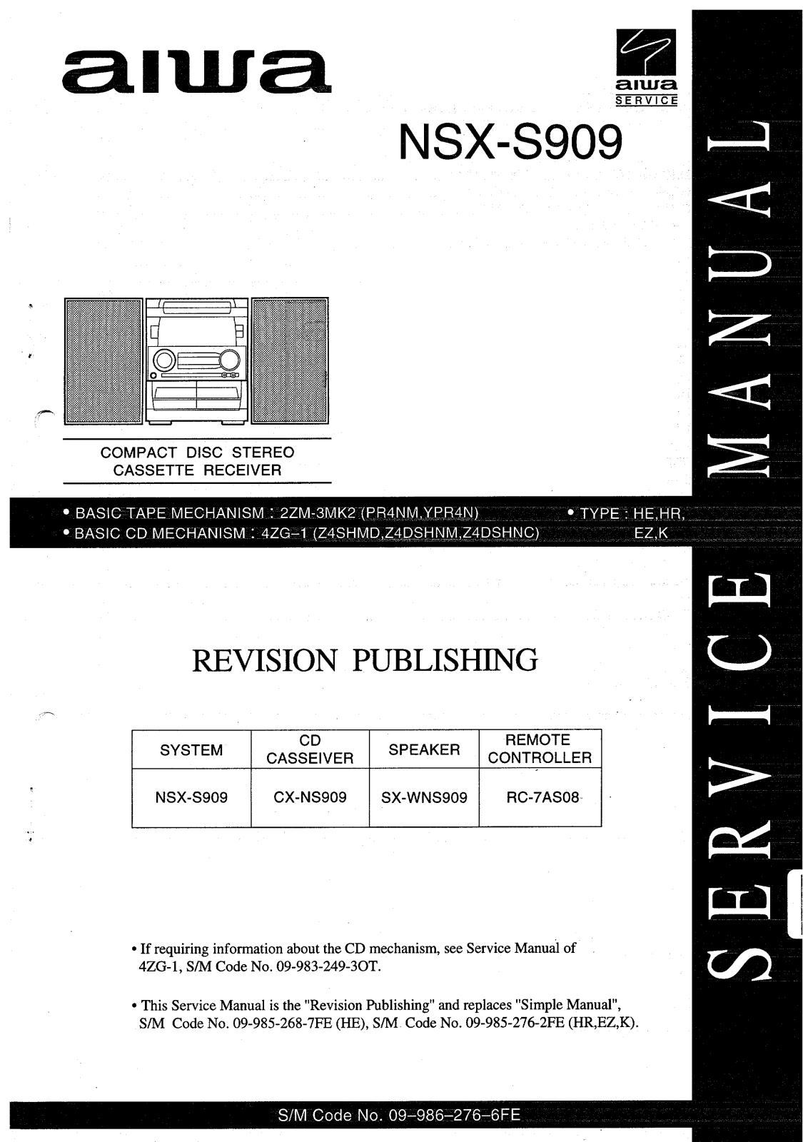 Aiwa RC-7AS08, SX-WNS909, CX-NS909 Service Manual