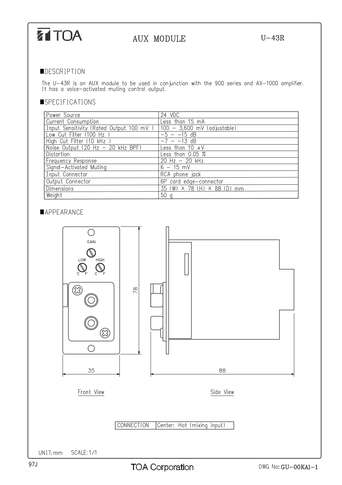 TOA U-43R User Manual