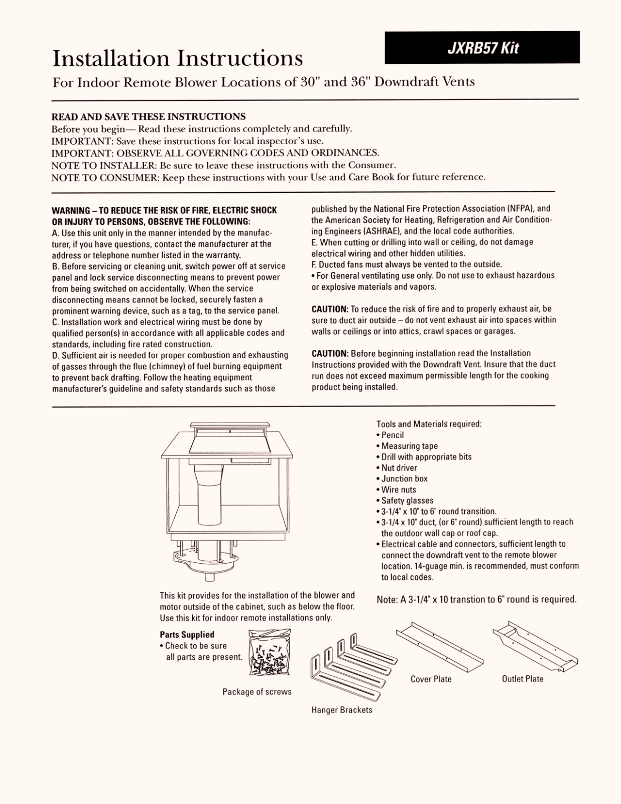 GE JXRB57 Installation Instructions