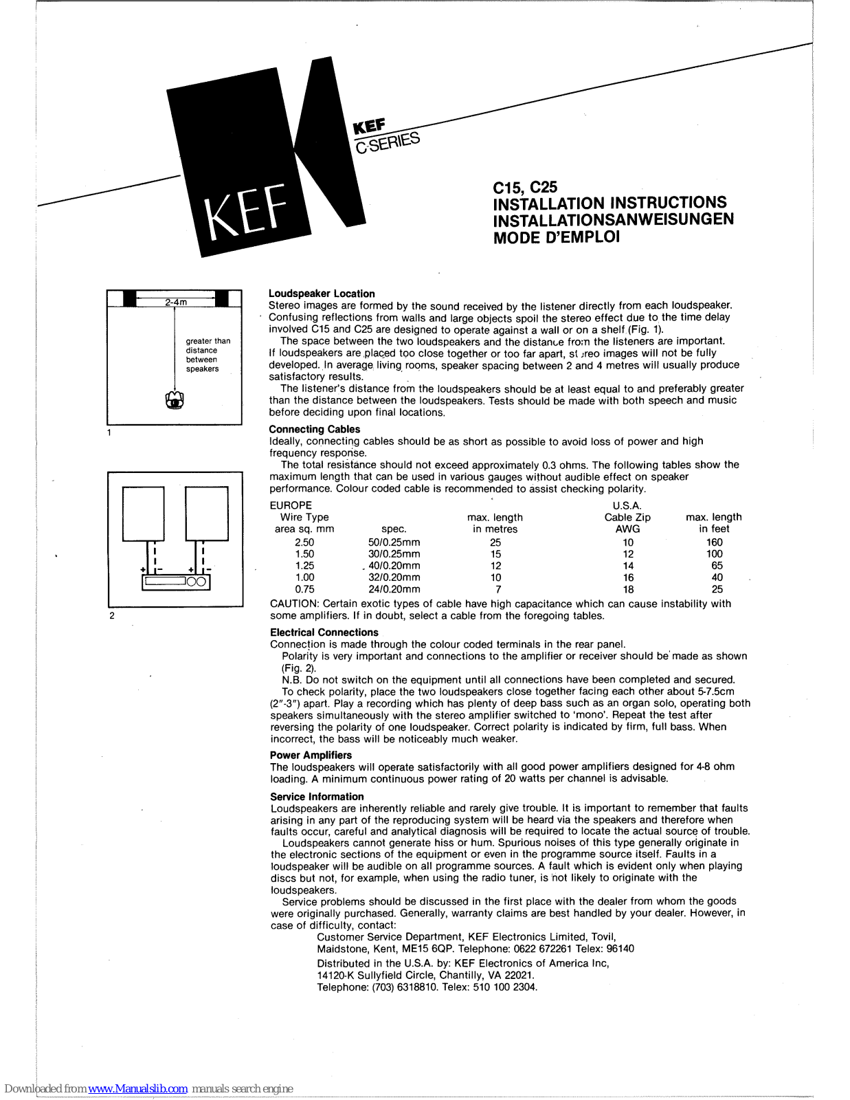 KEF C15, C25 Installation Instructions Manual