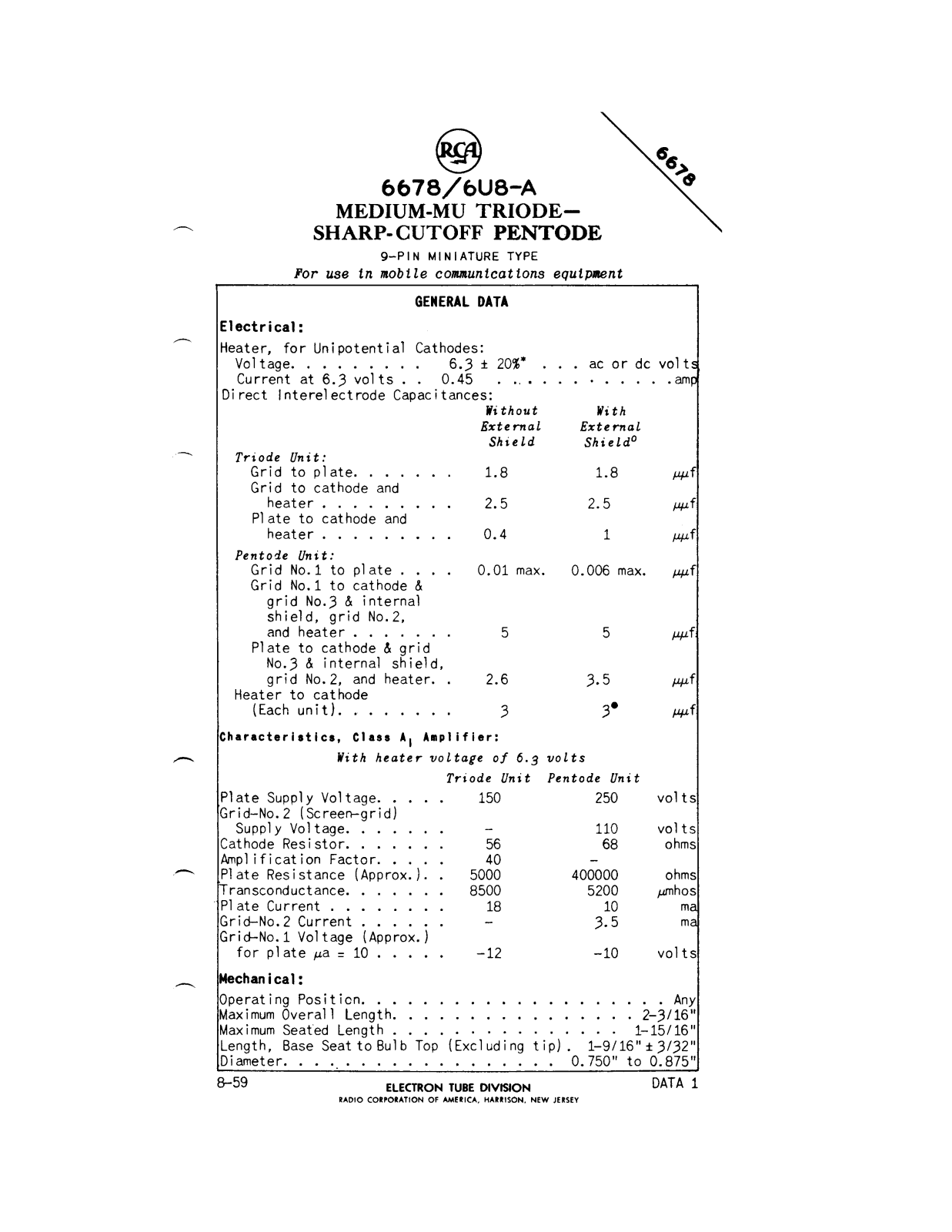 Philips 6678, 6u8-a DATASHEETS