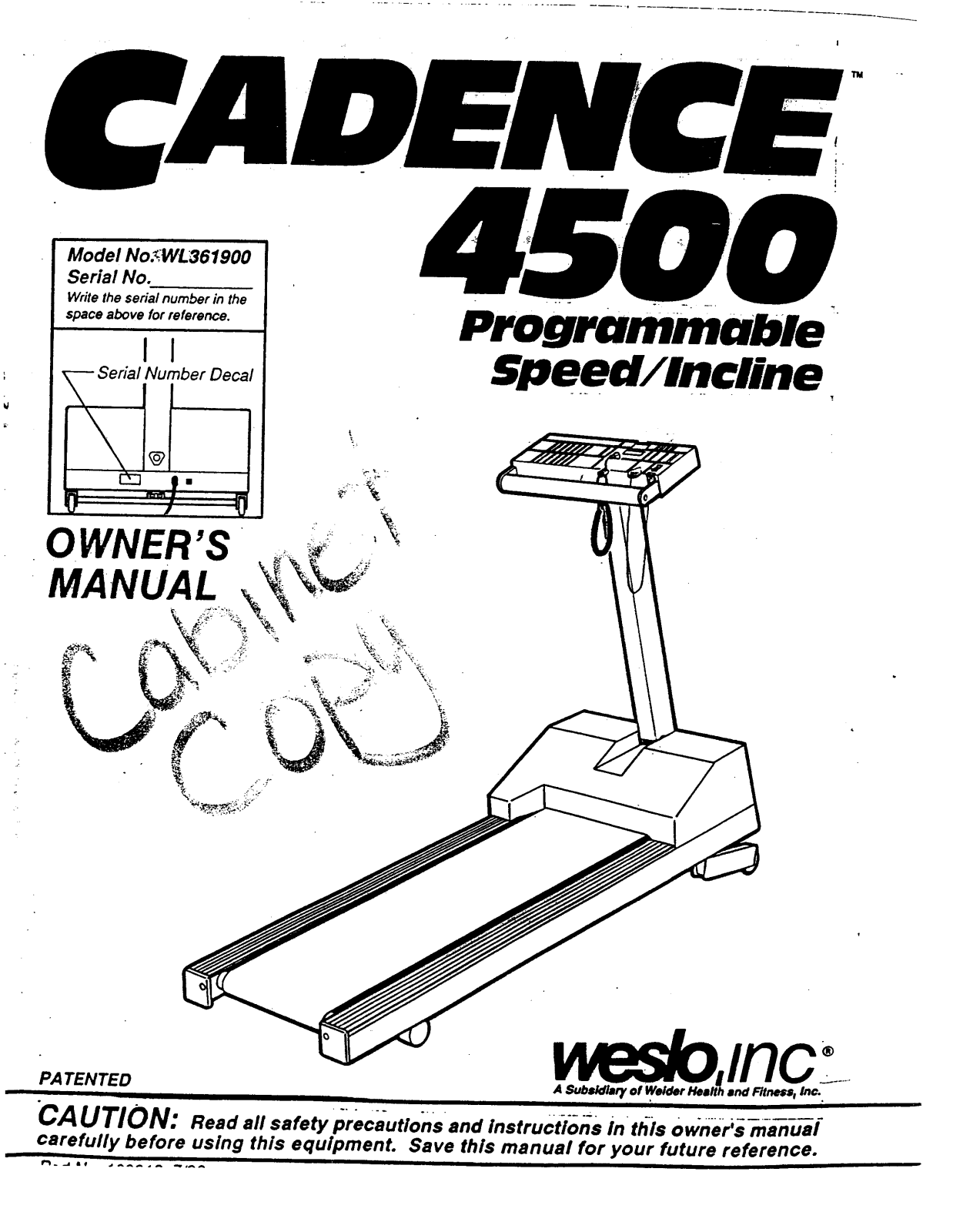 Weslo WL361900 Owner's Manual