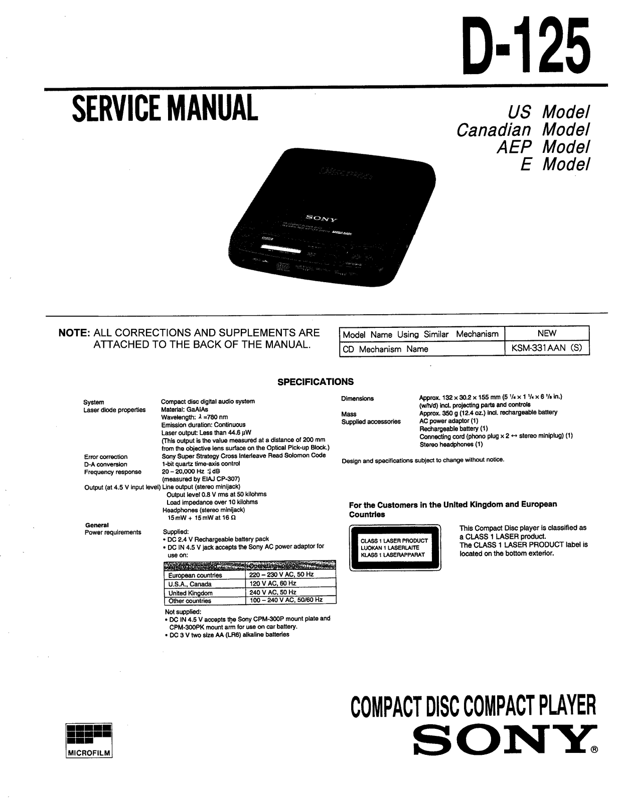 Sony D-125 Service manual