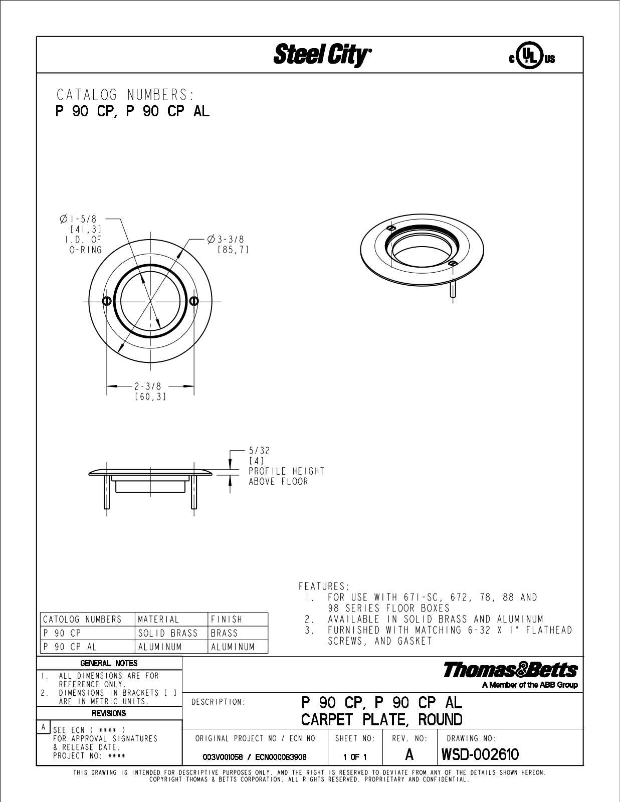 Thomas & Betts P 90 CP, P 90 CP AL Reference Drawing - ManualMachine.com