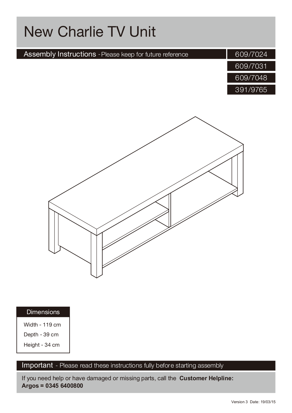 Argos 6097024, 6097048 ASSEMBLY INSTRUCTIONS