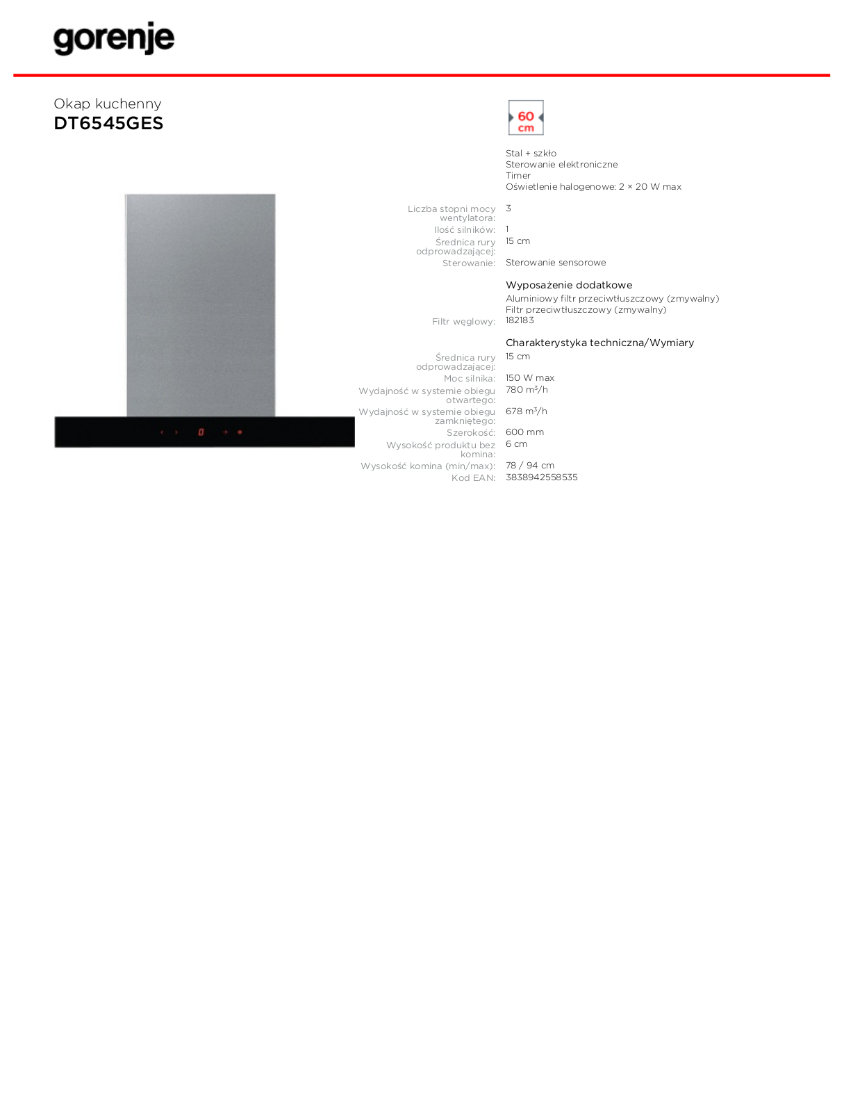 Gorenje DT6545GES DATASHEET