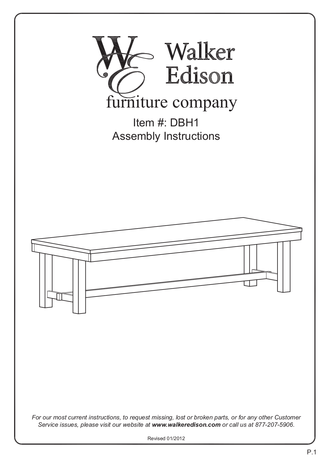 Walker Edison Furniture DBH1 User Manual