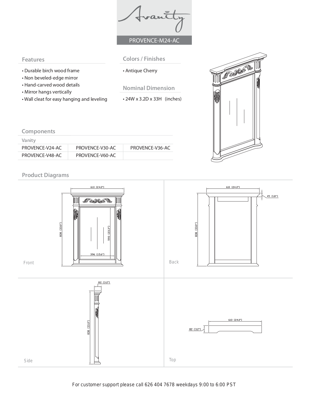 Avanity PROVENCEM24AC Specifications